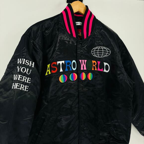Travis Scott Astro World Satin Bomber Jacket Medium Black Headgear Classics NWT - Picture 3 of 8